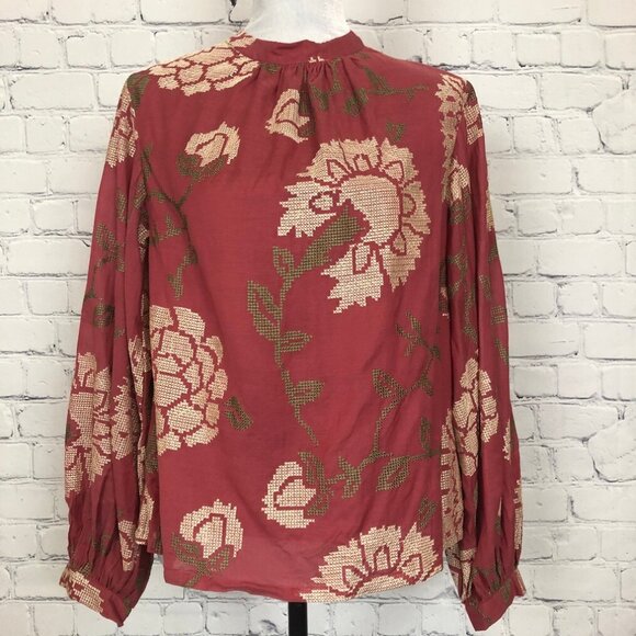 Anthropologie Payal Pratap Red Cross Stitch Embroidered Blouse Size 4 - Picture 1 of 9